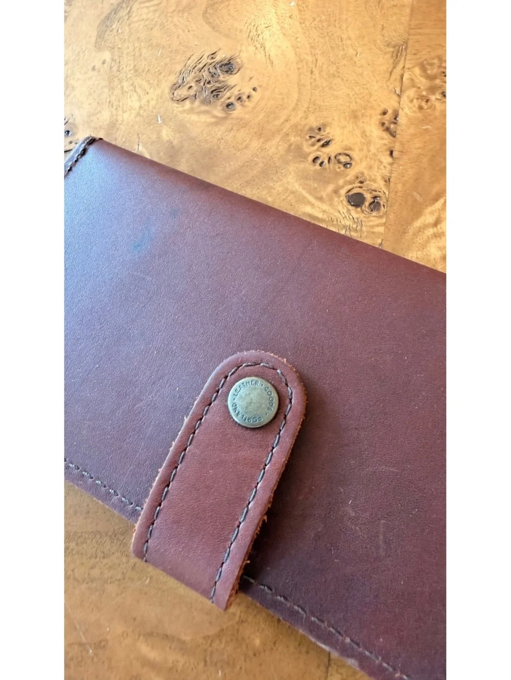 Portland Leather Goods Brown Leather Wallet with Snap Closure and Zipper Pocket